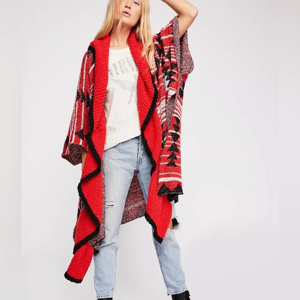 Free People Red and Black Women's Poncho